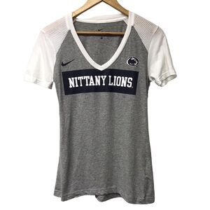 Nike T Shirt Womens Small Top Penn State Nittany Lions NCAA Raglan V Neck Gray